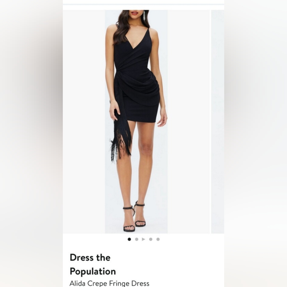Dress the Population Black tassel spaghetti strap dress. SIZE L